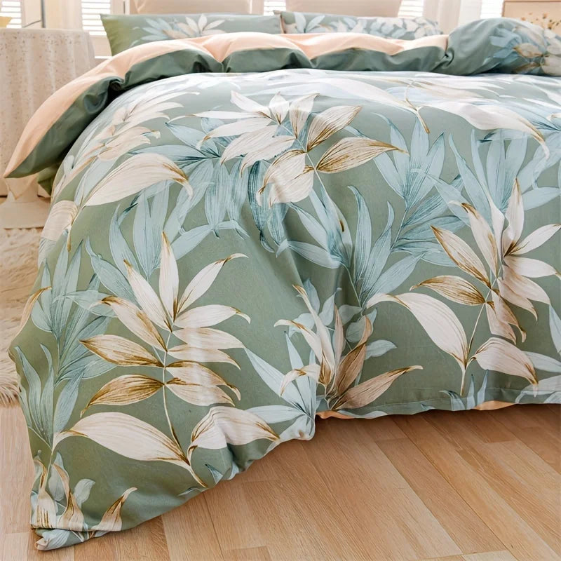 3pcs Duvet Covers Size Green Palm Leaf Fern Plant Hawaiian Plant Farmhouse Botanical Bedding Set Soft pillowcases*2