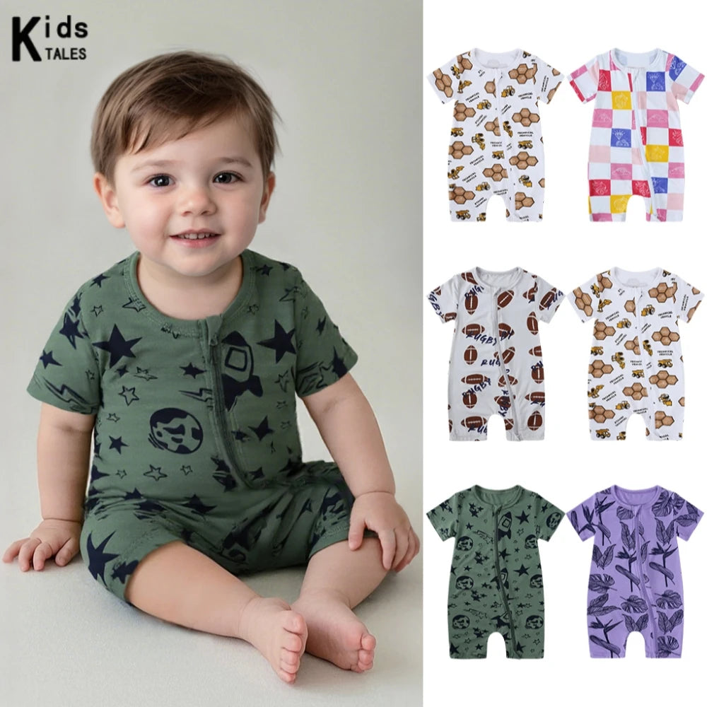 0-24M Summer Newborn Baby Romper Bamboo Fiber Clothes Infant Boy Girl Onesie Pyjamas Full Print Breathable Sleepwear Jumpsuits