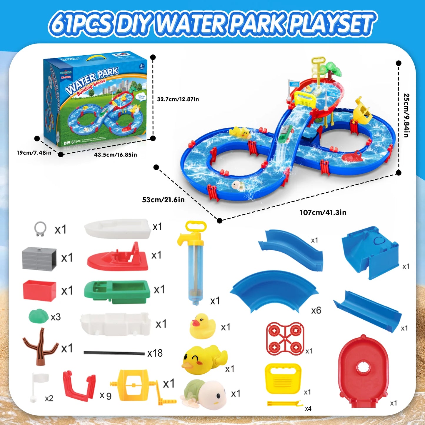 VATOS Summer Outdoor Kids Water Table 2-Tier Toddlers Water Table Playset Pool Waterway Toy with Pump Outside Activity Kids Fun