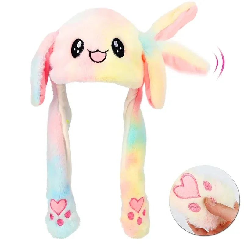 Adorable Moving Bunny Ears Hat - Kawaii Plush Toy Gift for Children, Kids, and Adults - Fun Cartoon Cap for Playtime