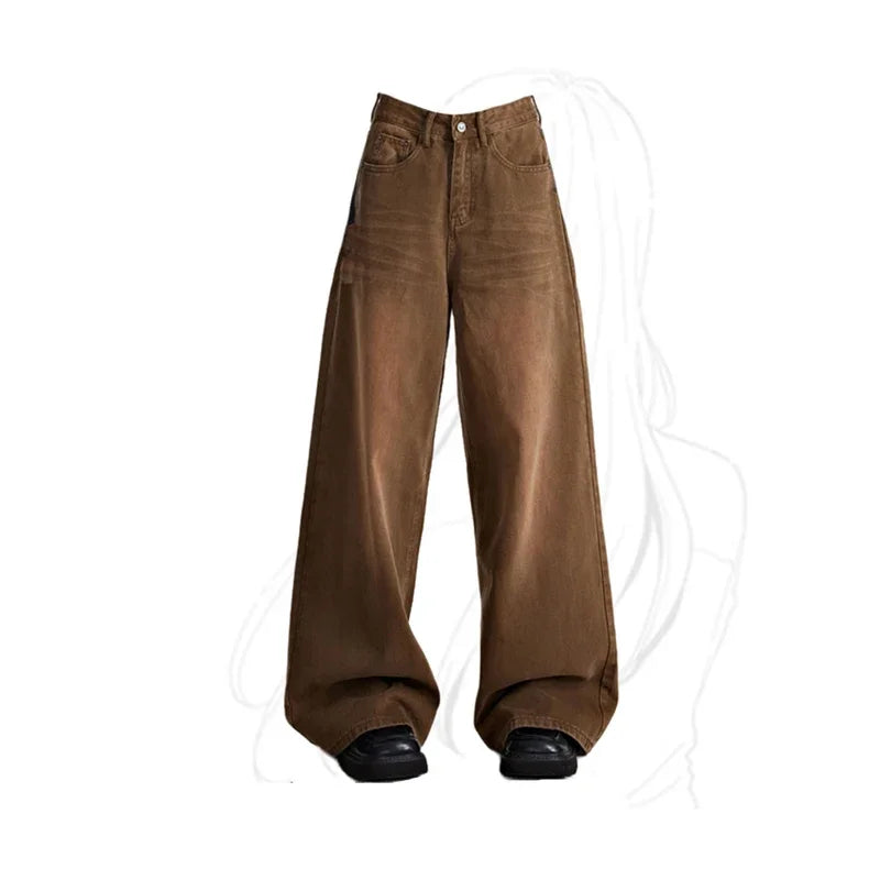 Women Brown Jeans 90s Aesthetic Y2k Vintage Baggy Denim Trouser Fashion Harajuku High Waist Wide Cowboy Pants 2000s Clothes 2023