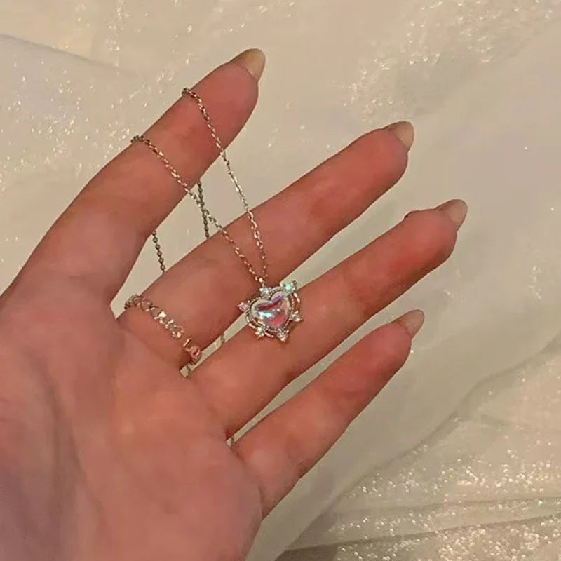 Y2K Crystal Butterfly Pendant Necklace Women Light Luxury Egirl Punk Heart Grunge Clavicle Chain Fashion Jewelry Party Gift 2023