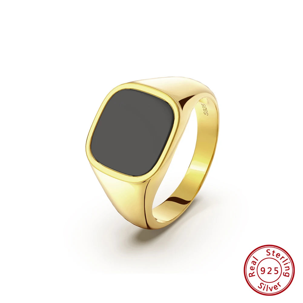 Inele Effie Queen Eternity din argint 925, aur de 18K, 12 mm, design minimalist cu agat negru, mărime 10/11/12/13, cadou de petrecere NMR01