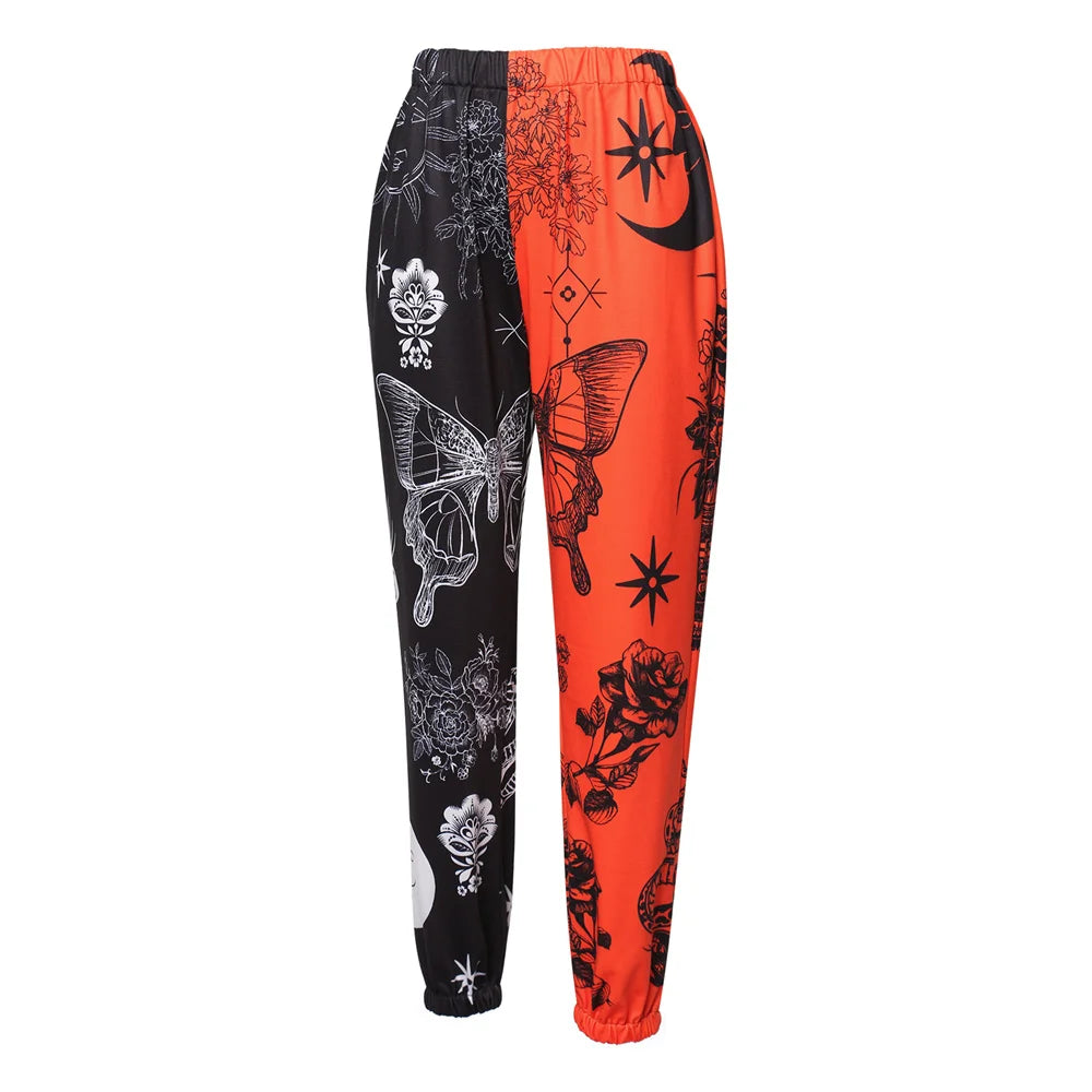 Women's Boho Hippie Harem Pants High Smocked Waist Printed Patchwork Sweatpants Yoga 90S Goth Baggy Casual Trousers