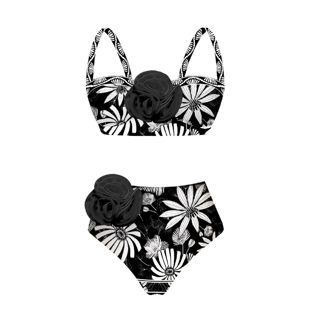 2024 3D Flower Bikini Underwire Swimsuit High Waist Swimwear for Women Push Up Two Piece Bathing Suits Summer Female