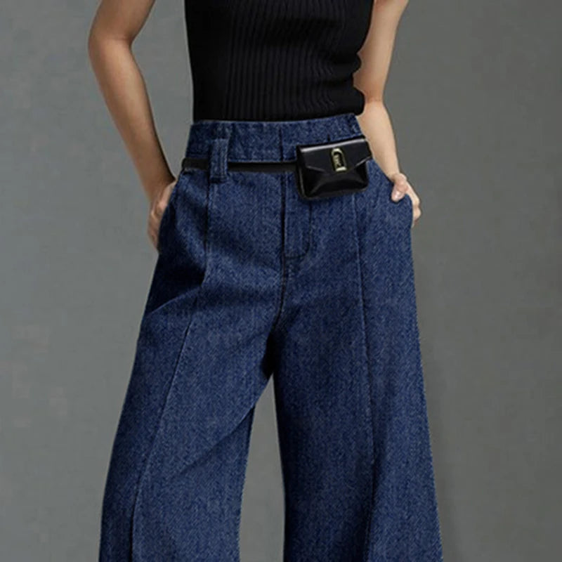 Modigirl 2025 New Women Blue Pants Office Lady Spring Summer Wide Leg Vintage Jeans Trousers Clothes for Woman Business Casual