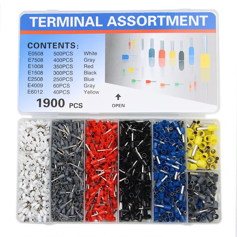 VE Tubular Crimping Terminal Ferrule Kit with 800-1900PCS HSC8 6-4A 0.25-10mm² Pliers Mini Wire Ferrule Fixture Kit