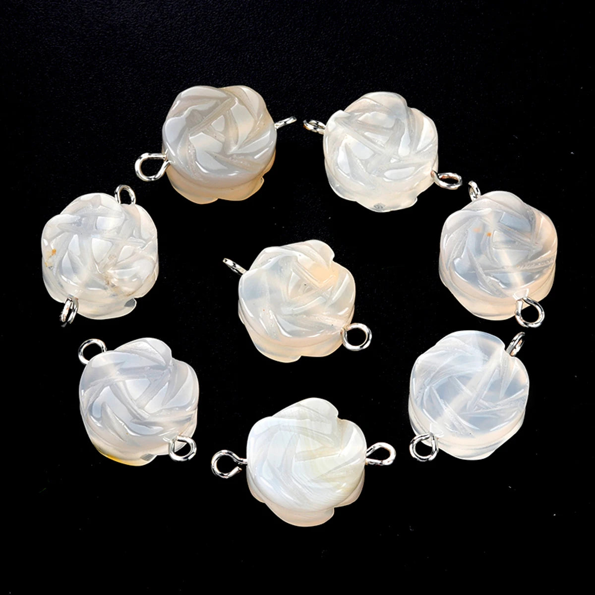 2Pcs Natural Stone Yellow Jade/Agates Rose-Shaped Connector For Jewelry Making DIY Necklace Bracelet Accessory Size 14 mm