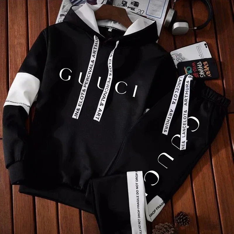 2024 Mens Tracksuit Casual Hooded Sweatshirt Jogging Sport Street Daily Clothing Trendy Printing Versatile Tops Pants Suit S-3XL