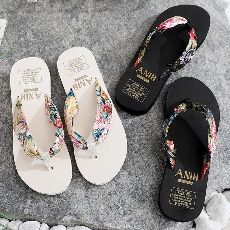 Women's Summer Fashion EVA Slipper Bohemian Satin Ribbon Female Flip Flop 2023 Bronzing Beach Simple Leisure Women Shoes