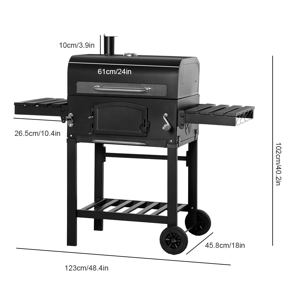BBQ Grill with Wheels Camping Outdoor Barbecue BBQ Grill for Picnic Multi-function Barbecue Stove With shelf and thermometer