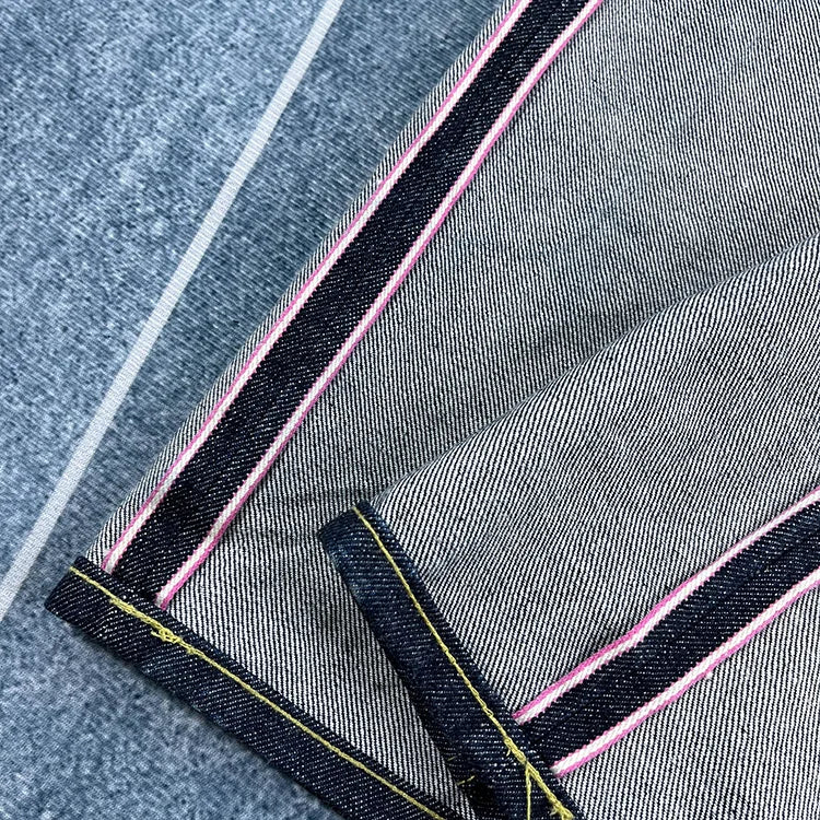 16oz High Quality Pink Selvadge Denim Jeans for Men Cotton Washed Pants Raw Blue American Vintage Hard Thick Straight Trousers