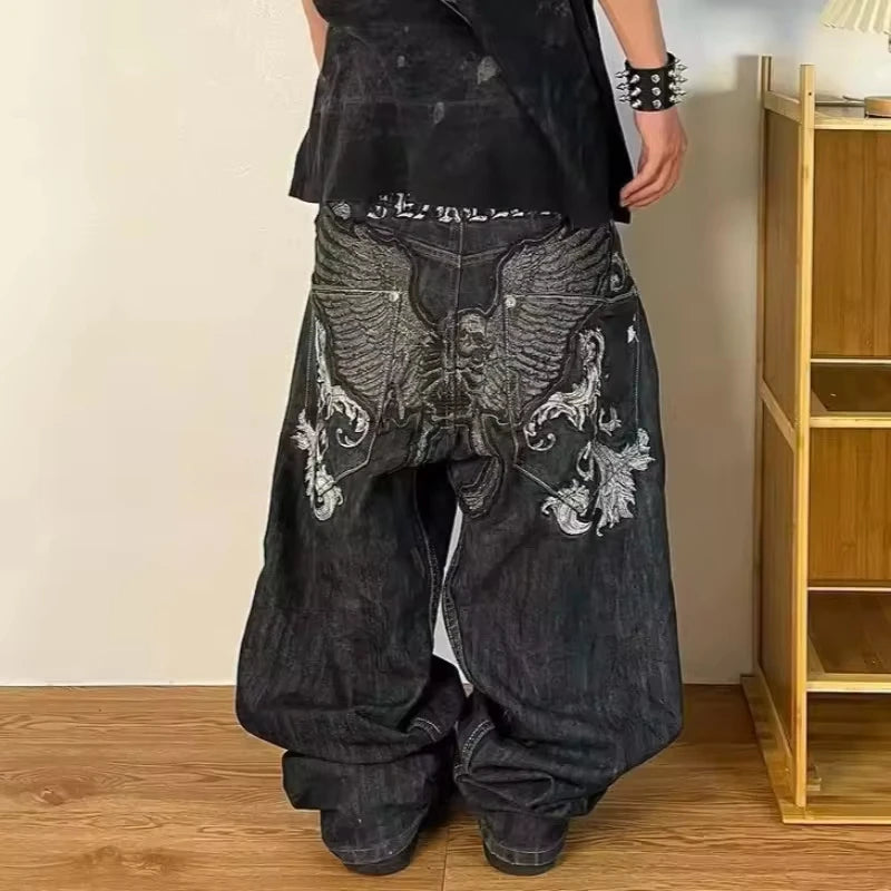 Y2K American New Fashion Oversized Printed Washed Black Baggy Jeans Women Gothic Harajuku Vintage Rock High Waist Wide Leg Pants