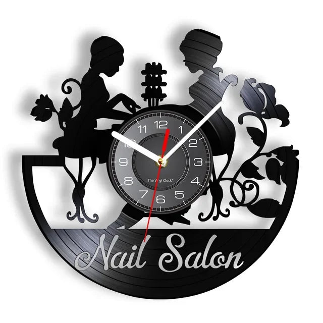 Custom Spa Salon Business Wall Sign Wall Decor Nail Salon Personised Your Name Vinyl Record Wall Clock Polish Fashion Art Clock