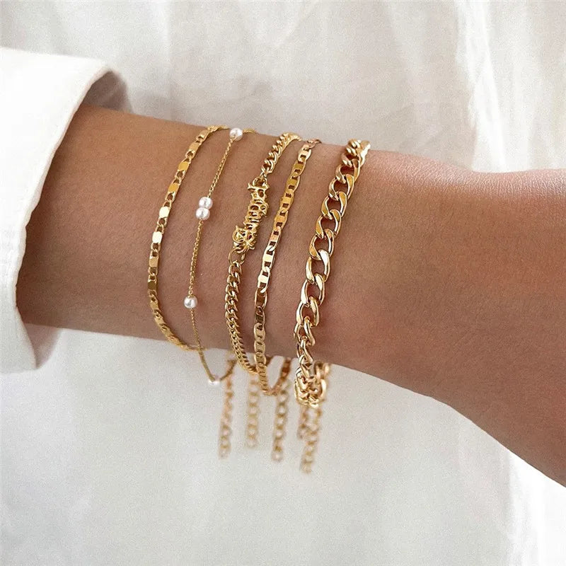 YOBEST 2024 New Heart Beads Chain Bracelets for Women, Silver Color Trendy Geometric Bracelets Set, Party Jewelry Accessories
