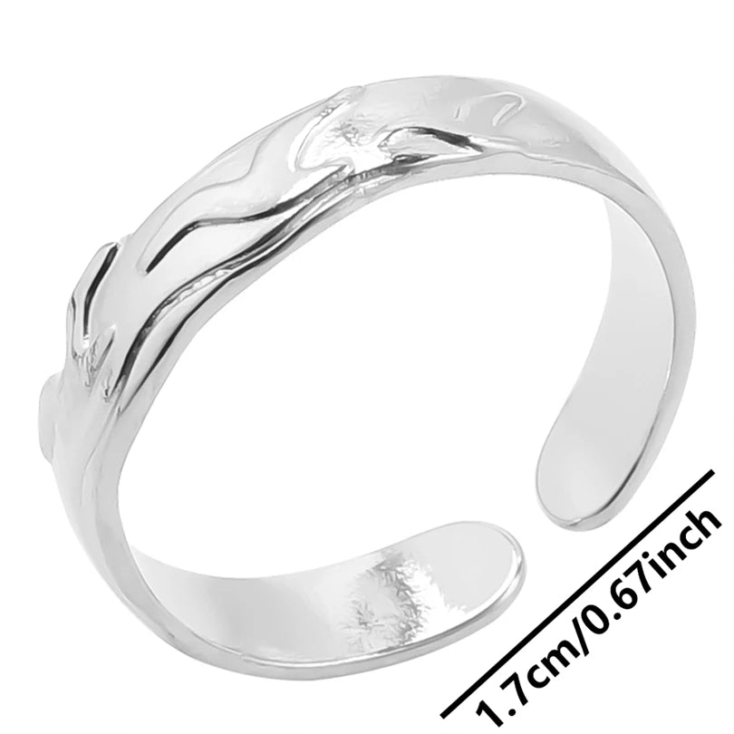 Wholesale 6pcs Steel Color Rings Hug Snake Love Star Moon Shell Leaf Shaped Rings Stainless Steel Women Jewelry Charms No Fade