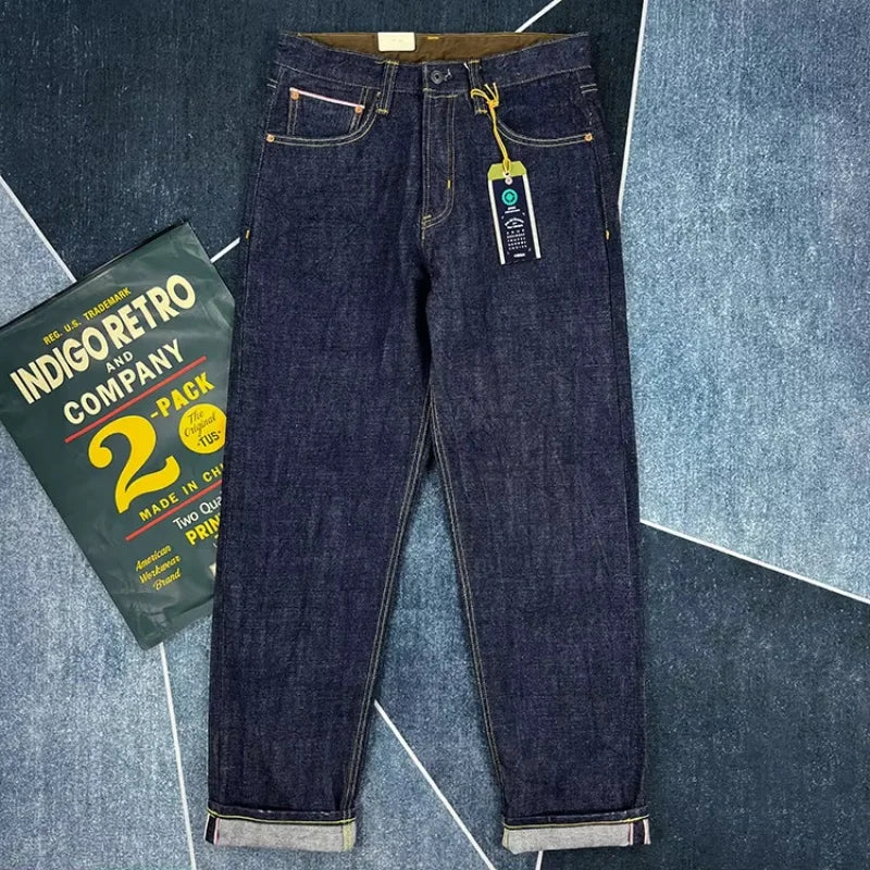 16oz High Quality Pink Selvadge Denim Jeans for Men Cotton Washed Pants Raw Blue American Vintage Hard Thick Straight Trousers