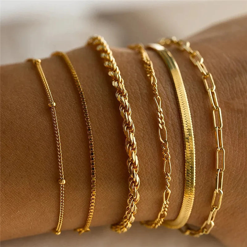 YOBEST 2024 New Heart Beads Chain Bracelets for Women, Silver Color Trendy Geometric Bracelets Set, Party Jewelry Accessories