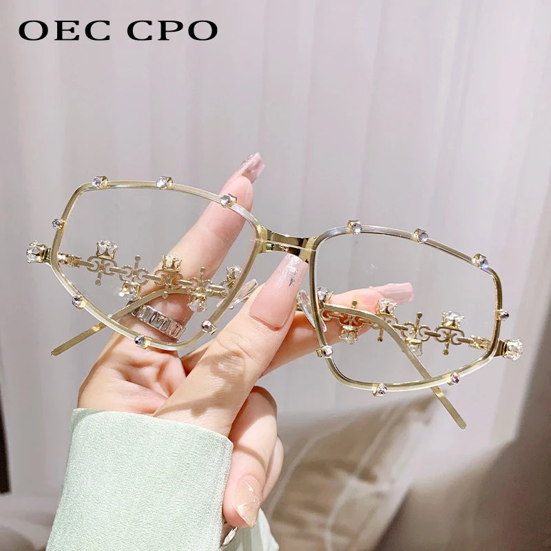 Diamonds Square Fashion Sunglasses Women 2024 Vintage Shades UV400 Luxury Rhinestones Sun Glasses Female Punk Big Men Eyewear