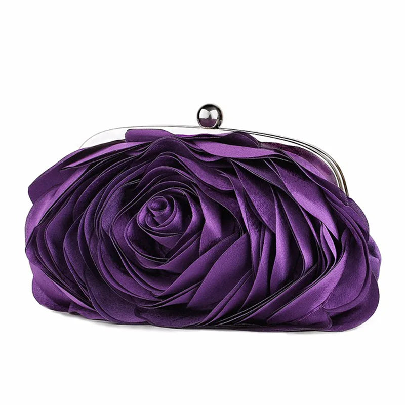 Women Rose Flower Evening Bag Ladies Floral Pink Handbag Bridal Wedding Party Purse Fashion Beatiful Small Day Clutch Chain