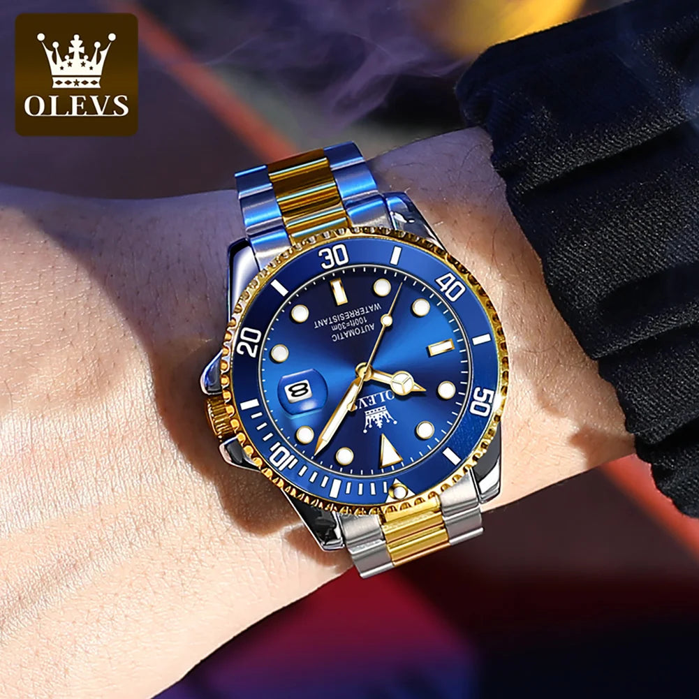 OLEVS 6650 Men's Watches Diving Series Waterproof Stainless steel Auto Date Automatic Mechanical Watch for Men