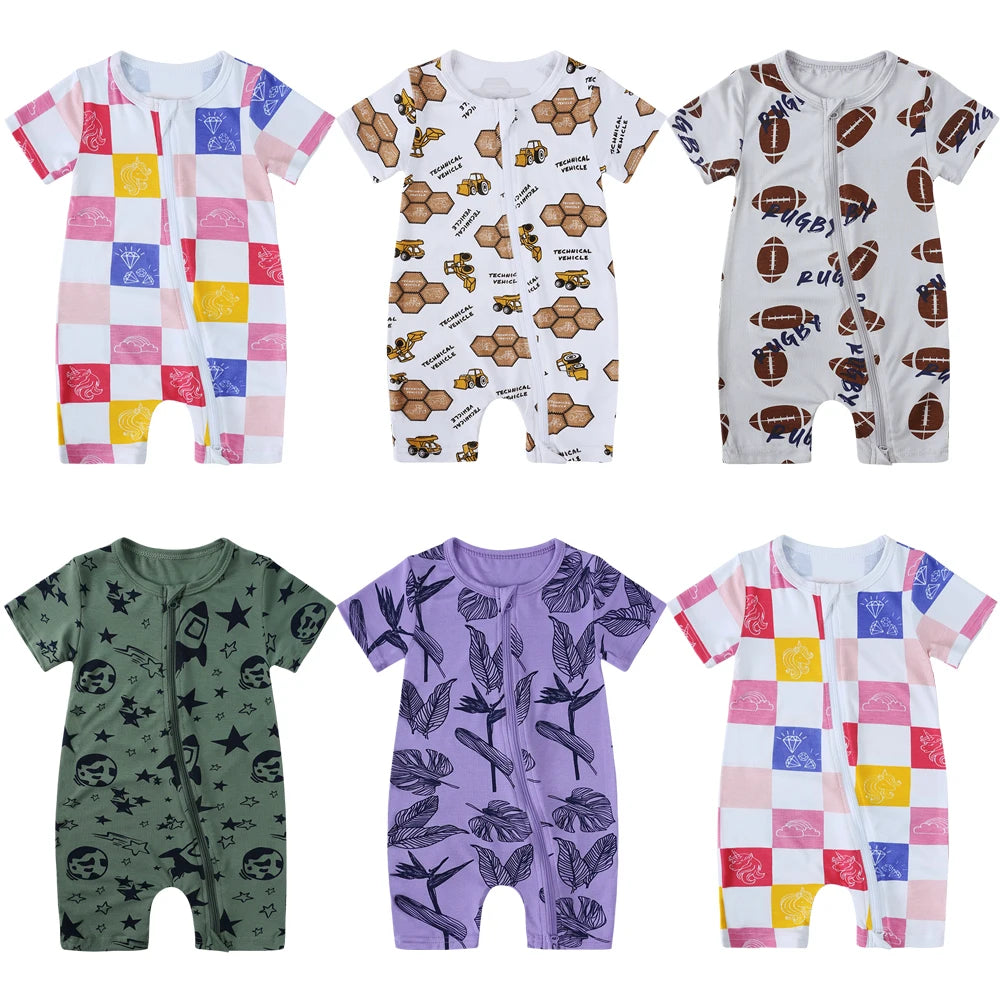 0-24M Summer Newborn Baby Romper Bamboo Fiber Clothes Infant Boy Girl Onesie Pyjamas Full Print Breathable Sleepwear Jumpsuits