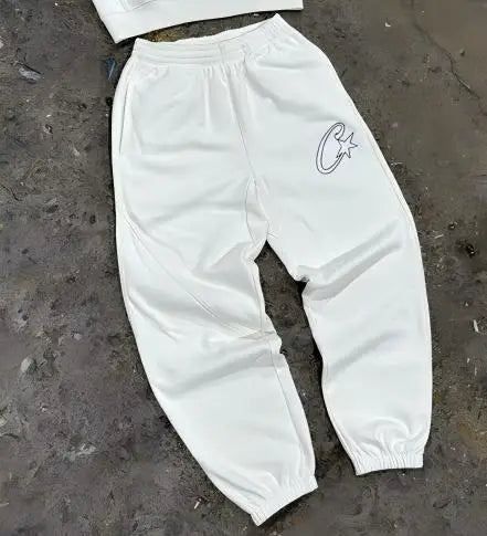 Y2K Unisex White Hoodie and Jogger Set, Casual Sportswear, Comfortable Sweatshirt and Pants, Trendy Outfit for Men and Women