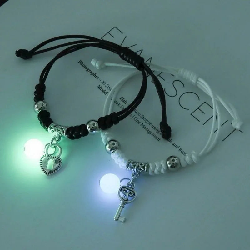2 Pcs Luminous Moon Star Bracelet Pair Of Adjustable Braided Rope Matching Friend Bracelet For Men Women Couples Gift Jewelry