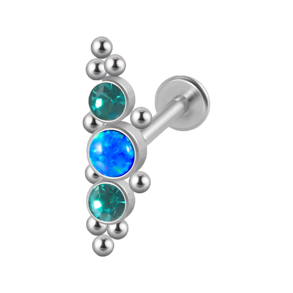 1PC Surgical Steel Internal Thread Labret Lip Ring Opal&Zircon Cluster Curved Ear Cartilage Tragus Helix Daith Piercing Jewelry