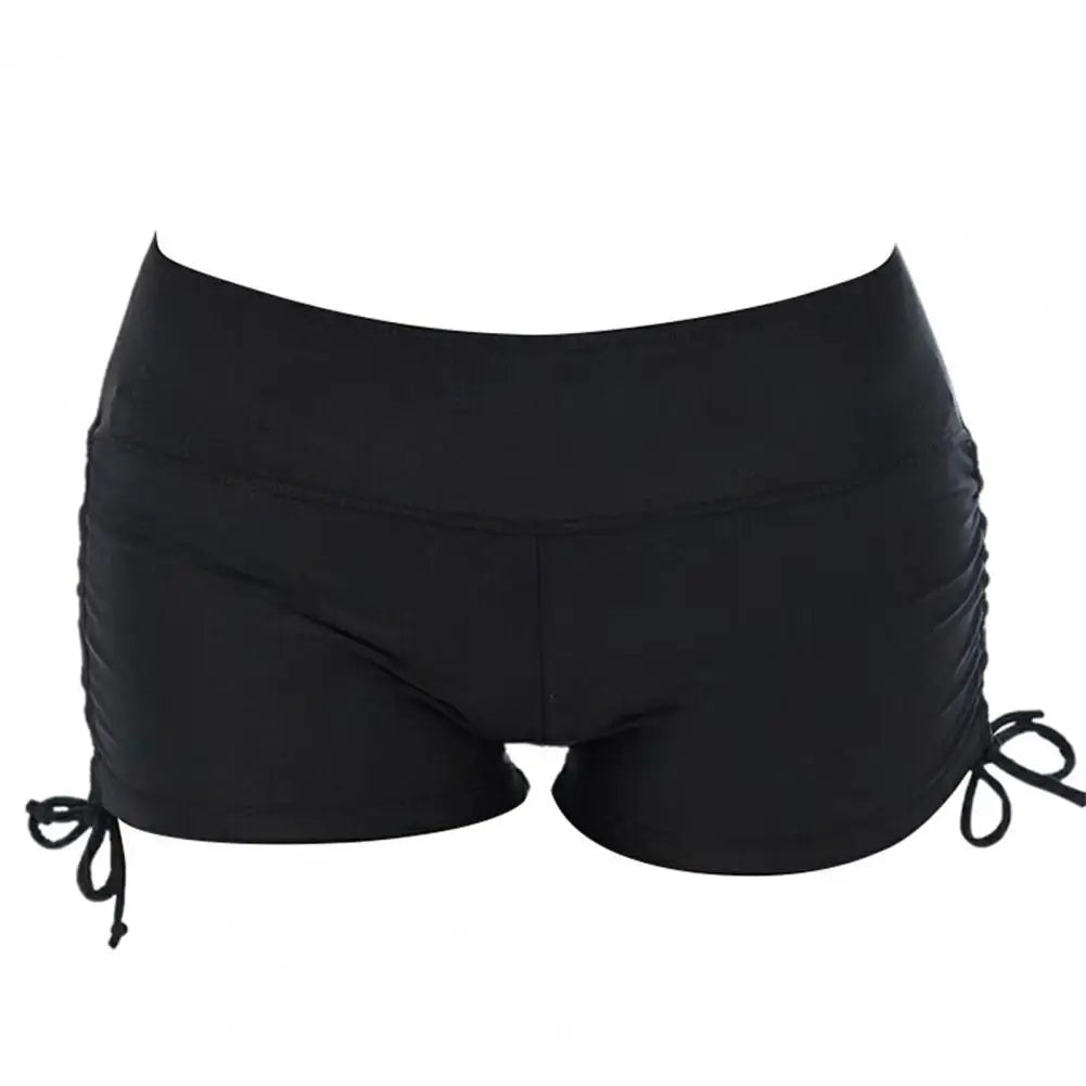 Women Mini Safety Pants Swim Shorts Solid Color Elastic Drawstring Boxers Mid Waist Women Basic Safety Pants Bathing Boyshorts