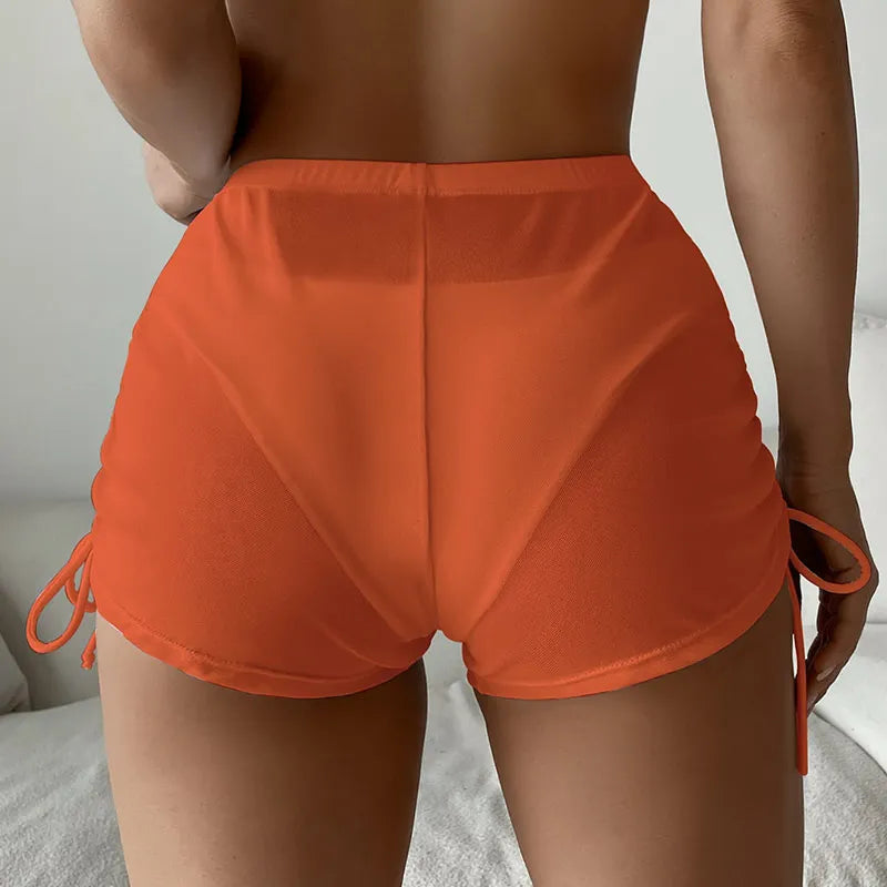 Summer Shorts Transparent Drawstring Side Cover High Waist Short Pants Beach Swimming Trunks Women Mesh Shorts