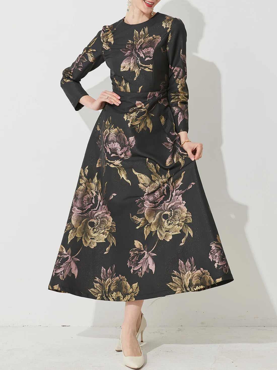 Luxury Women Long Maxi Jacquard Dress Spring Autumn Boho Floral Fashion Clothing Ladies Party Evening Ball Gown