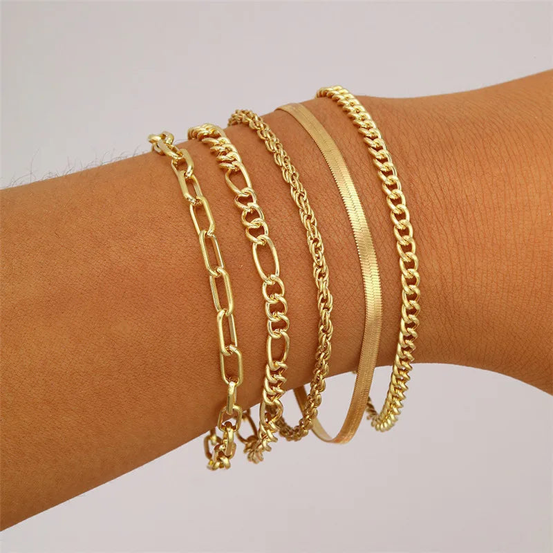 YOBEST 2024 New Heart Beads Chain Bracelets for Women, Silver Color Trendy Geometric Bracelets Set, Party Jewelry Accessories