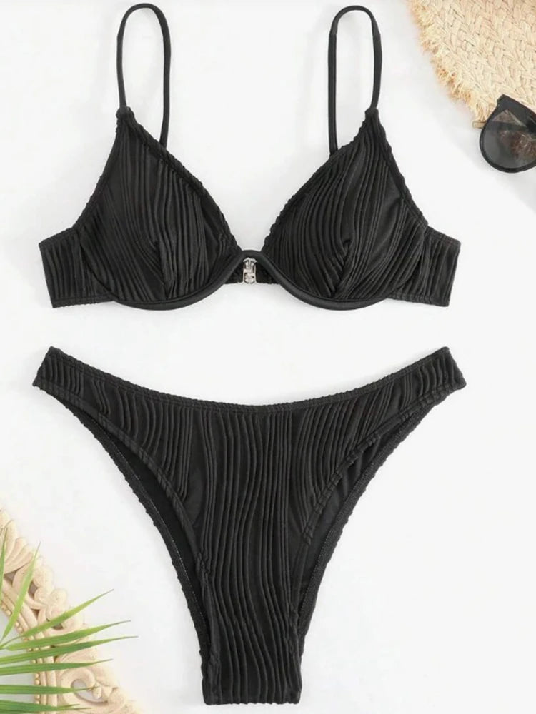OIINAA Sexy Bikini Set Women Two-Piece Solid Swimsuit Backless Female Swimwear Bathing Summer Fashion Female Holiday Beachwear
