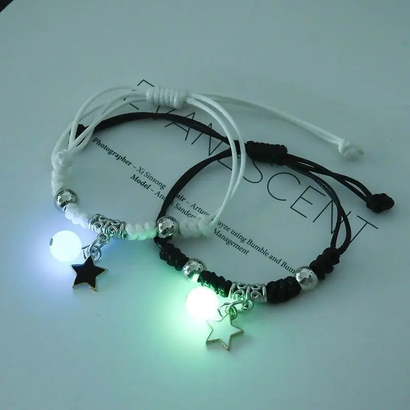 2 Pcs Luminous Moon Star Bracelet Pair Of Adjustable Braided Rope Matching Friend Bracelet For Men Women Couples Gift Jewelry