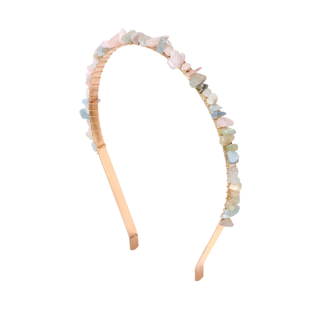 Colorful Natural Stone Aquamarine Crystal Gravels Chips HairBand Women Girl Healing Headwear Hair Accessories Handmade Jewelry