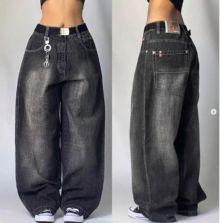 2024 New American Fashion Retro Hip hop Embroidery Pattern Baggy Jeans For Mens Womens Y2K Harajuku Gothic Wide Pants Streetwear