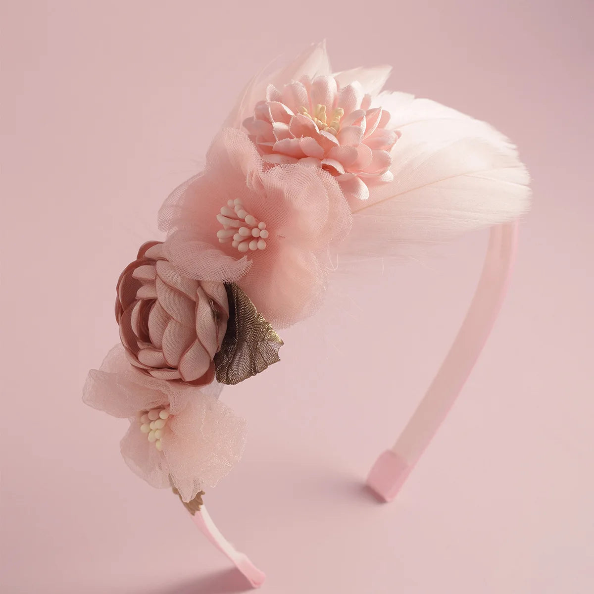 Advanced Handmade Flower Girls Headbands Cute Pearl Feather Wedding Crown Princess Dance Party Headwear Fashion Hoop Accessories