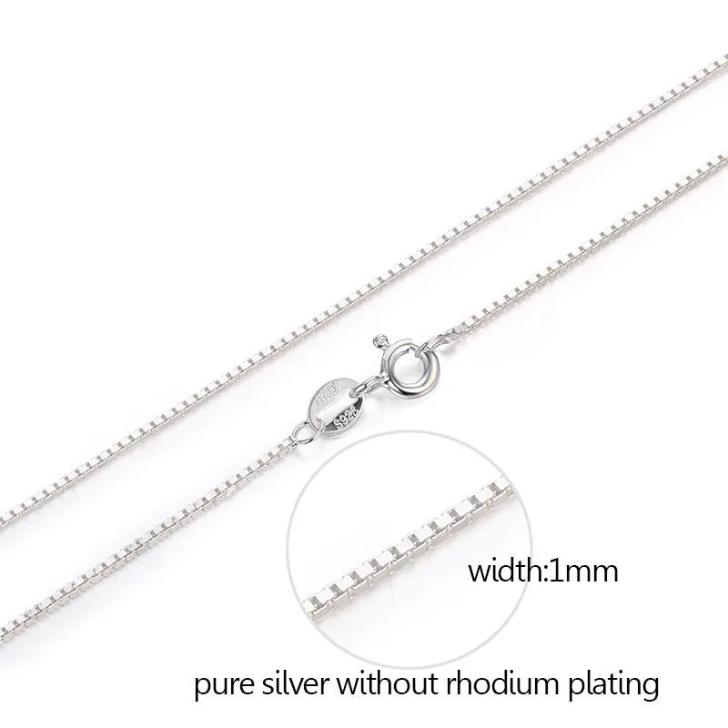 35cm-80cm 1mm Thin Pure Solid 925 Sterling Silver Box Chain Necklace Women Men Girls Jewelry Short to Long Kolye Collares