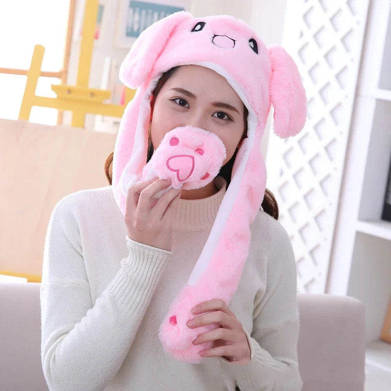 Adorable Moving Bunny Ears Hat - Kawaii Plush Toy Gift for Children, Kids, and Adults - Fun Cartoon Cap for Playtime