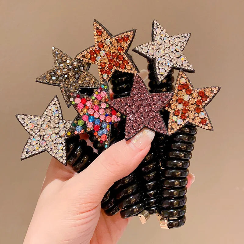 Cwllrn 1PC Rhinestone Star Hair Tie Ponytail High Elastic Durable Scrunchies Hair Bands For Girl Korean Hair Ropes Bands