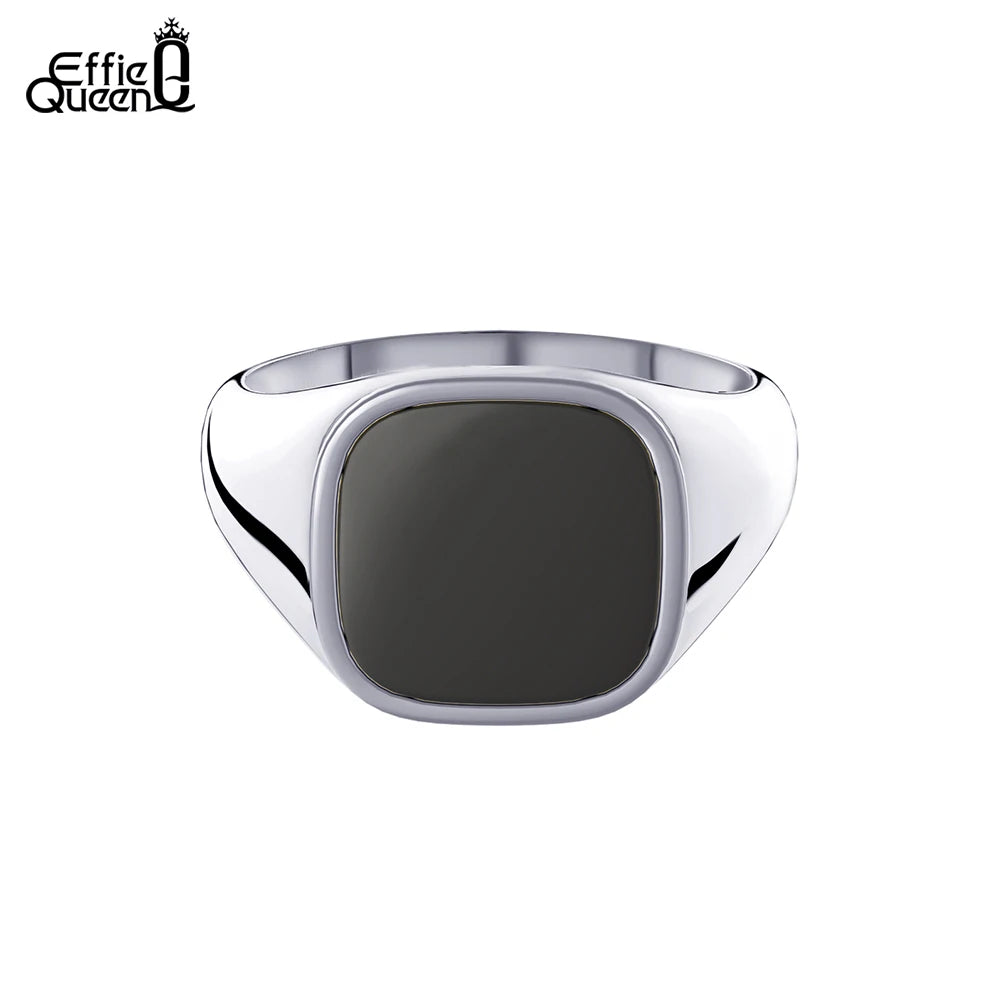 Inele Effie Queen Eternity din argint 925, aur de 18K, 12 mm, design minimalist cu agat negru, mărime 10/11/12/13, cadou de petrecere NMR01