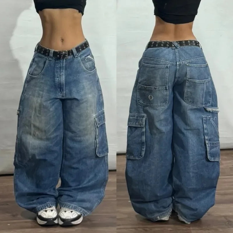 Y2K American New Fashion Oversized Printed Washed Black Baggy Jeans Women Gothic Harajuku Vintage Rock High Waist Wide Leg Pants