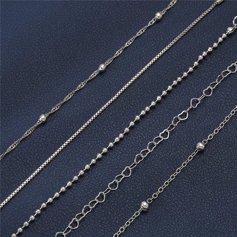 YOBEST 2024 New Heart Beads Chain Bracelets for Women, Silver Color Trendy Geometric Bracelets Set, Party Jewelry Accessories
