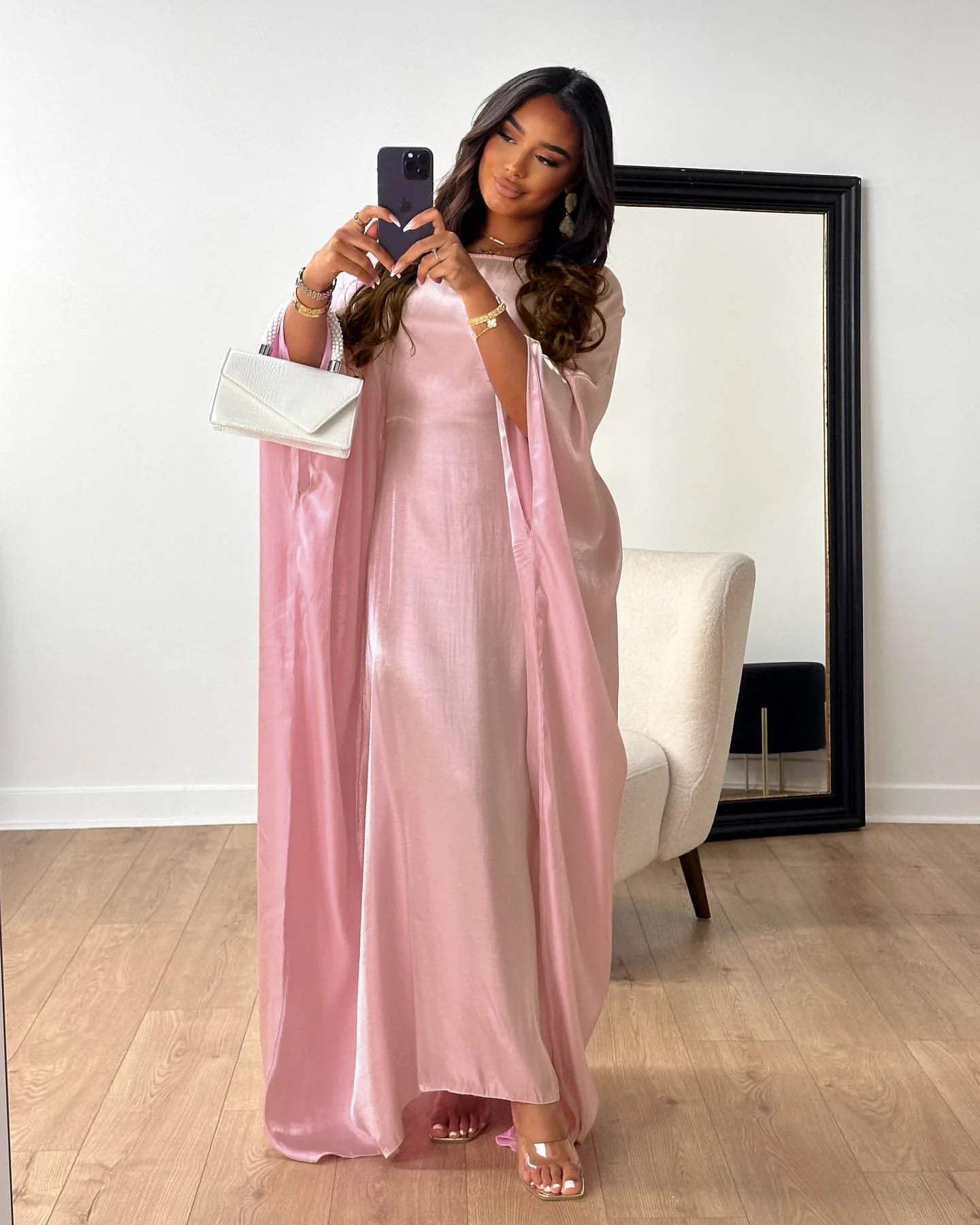20 Colors Summer Butterfly Batwing Satin Shiny Abaya Dubai Luxury Islam Muslim Maxi Kaftan Dress Kebaya AbayasWomen Vestidos