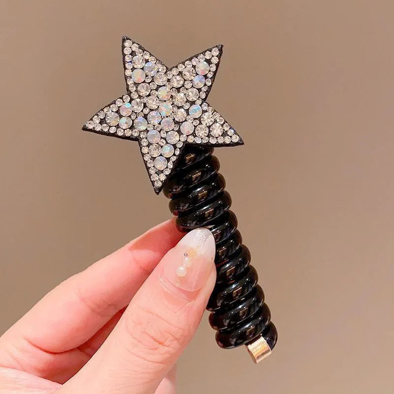 Cwllrn 1PC Rhinestone Star Hair Tie Ponytail High Elastic Durable Scrunchies Hair Bands For Girl Korean Hair Ropes Bands
