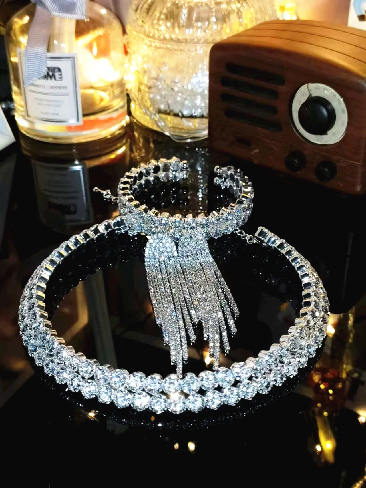 2024 Sparkling Silver Color Crystal Collar Chain Choker Necklace Bridal Women Wedding Party Diamante Rhinestone Choker Jewelry