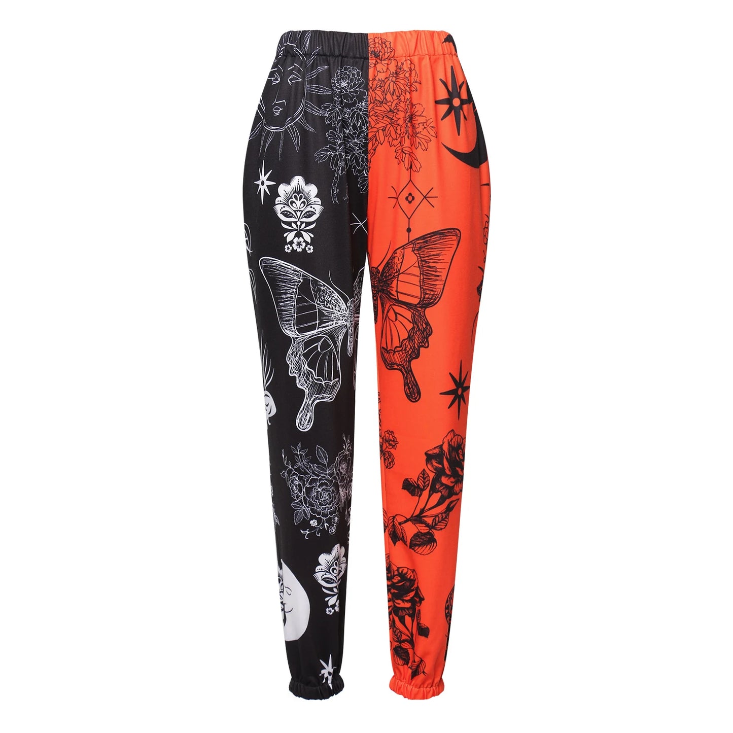 Women's Boho Hippie Harem Pants High Smocked Waist Printed Patchwork Sweatpants Yoga 90S Goth Baggy Casual Trousers