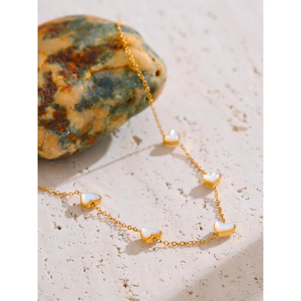 Yhpup High Quality Double-Sided Shell Chain Necklace Gold Color Stainless Steel Exquisite Collarbone Chain Jewelry Gift