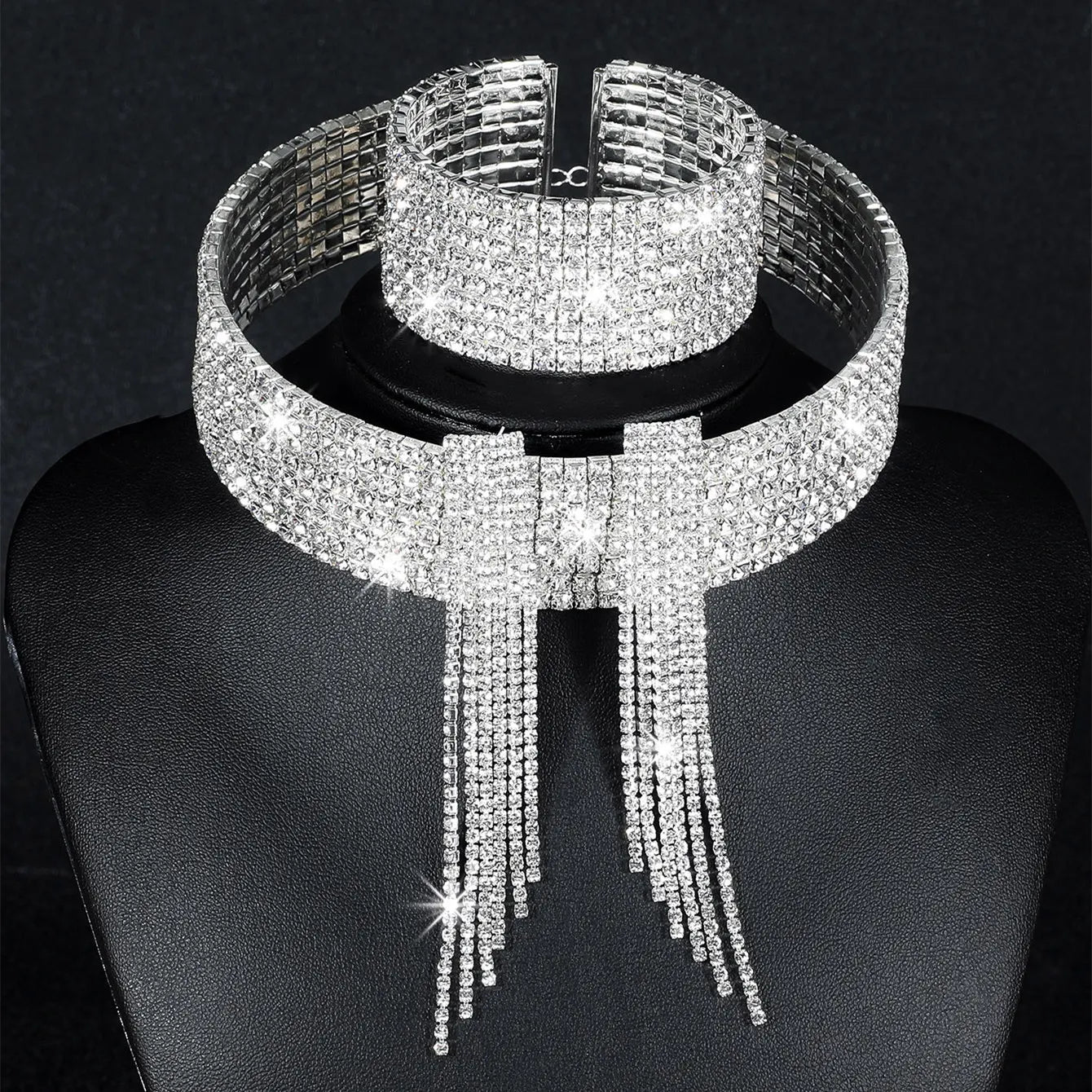 2024 Sparkling Silver Color Crystal Collar Chain Choker Necklace Bridal Women Wedding Party Diamante Rhinestone Choker Jewelry
